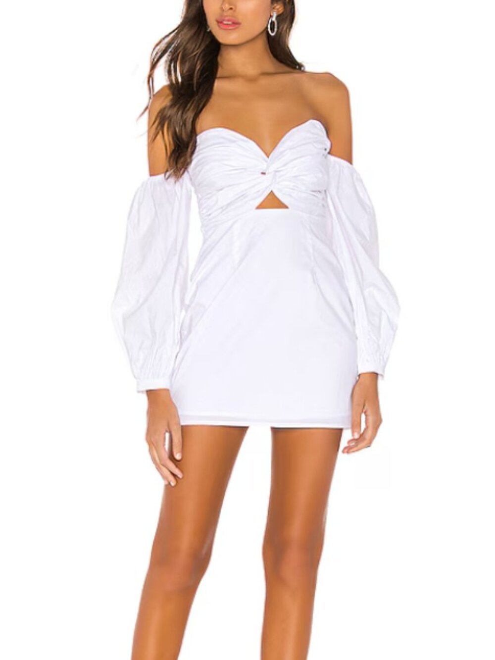 Superdown White Twist Off-Shoulder Cut-Out Boho Mini Dress
